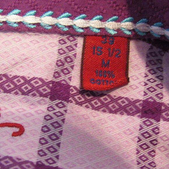 Robert Graham Shirt Purple Checks Diamond Shell Flip Cuffs Medium Never Worn EUC - Picture 5 of 13